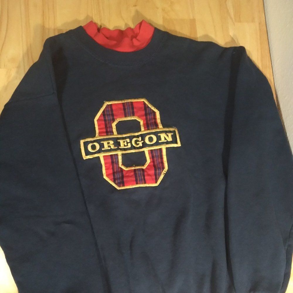 Vintage Oregon Plaid Embroidered Logo Crewneck Sweatshirt